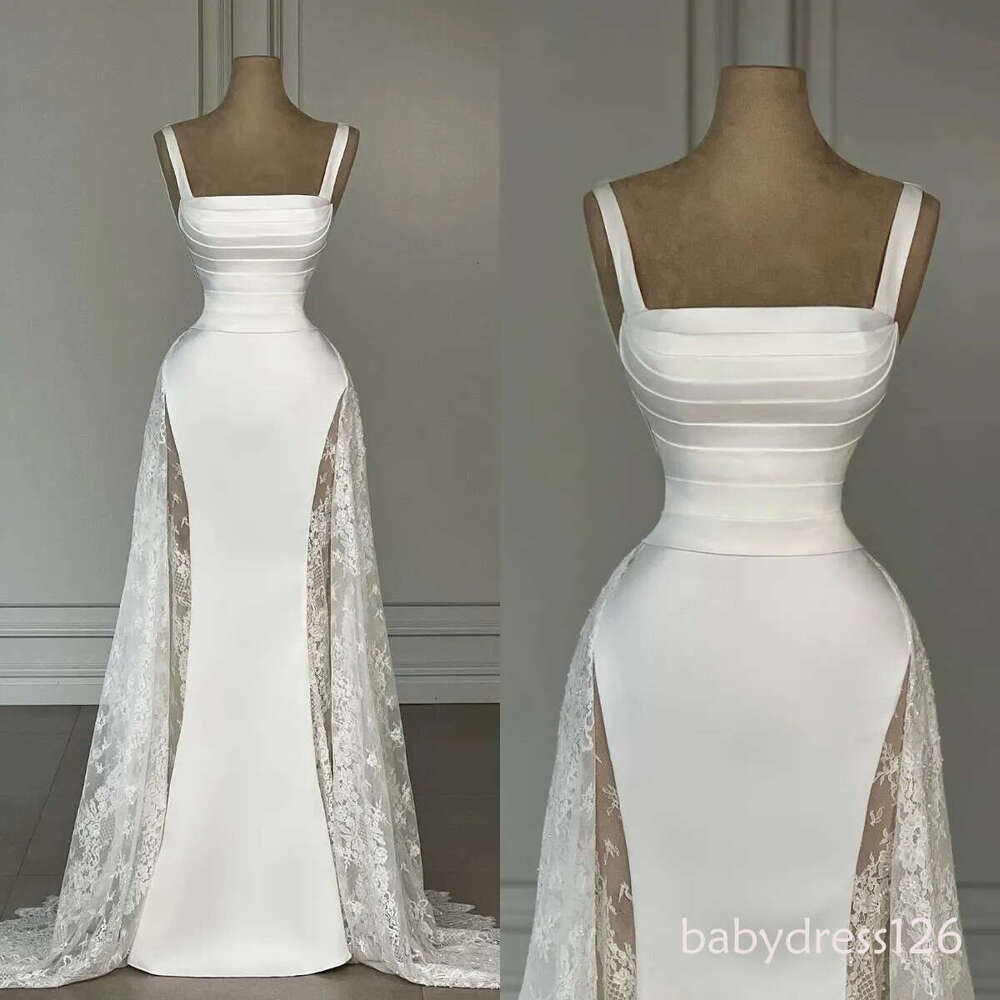 Gorgeous lace satin mermaid dresses bridal gowns overskirts straps pleats bodice wedding dress plus size backless vestidos de novia