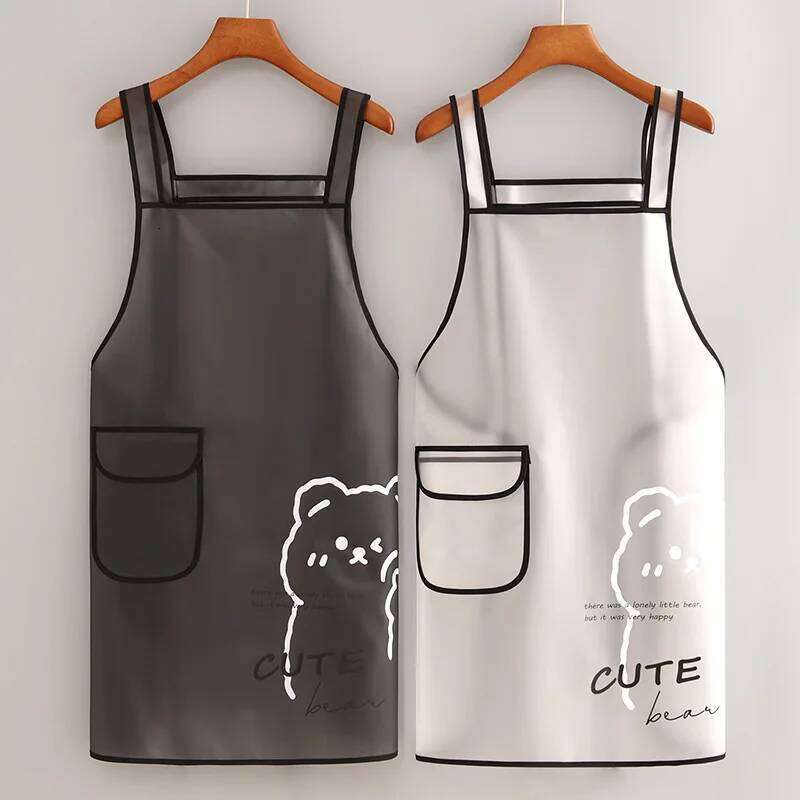 White Tpu Kitchen Waterproof Oil Resistant Work Apron Translucent Black Dirt-proof Cleaning Aprons With Pockets S260205