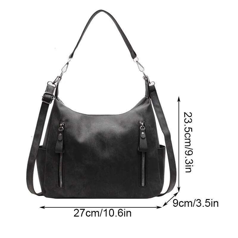 Vintage Frosted PU Leather Shoulder Bag Daily Used, Double Zipper Casual Tote Women's Crossbody Bags For Commuting Y260205