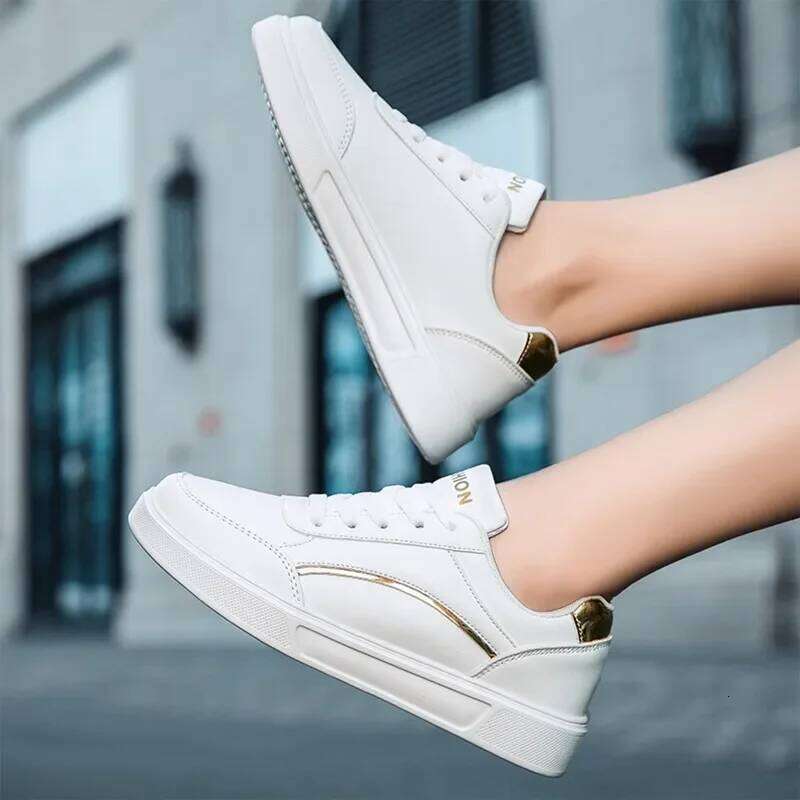 Fashion Woman White Pu Leathe Sport Women Flats Mesh Breathable Running Walking Shoes New Chunky Sneakers Zapatos De Mujer