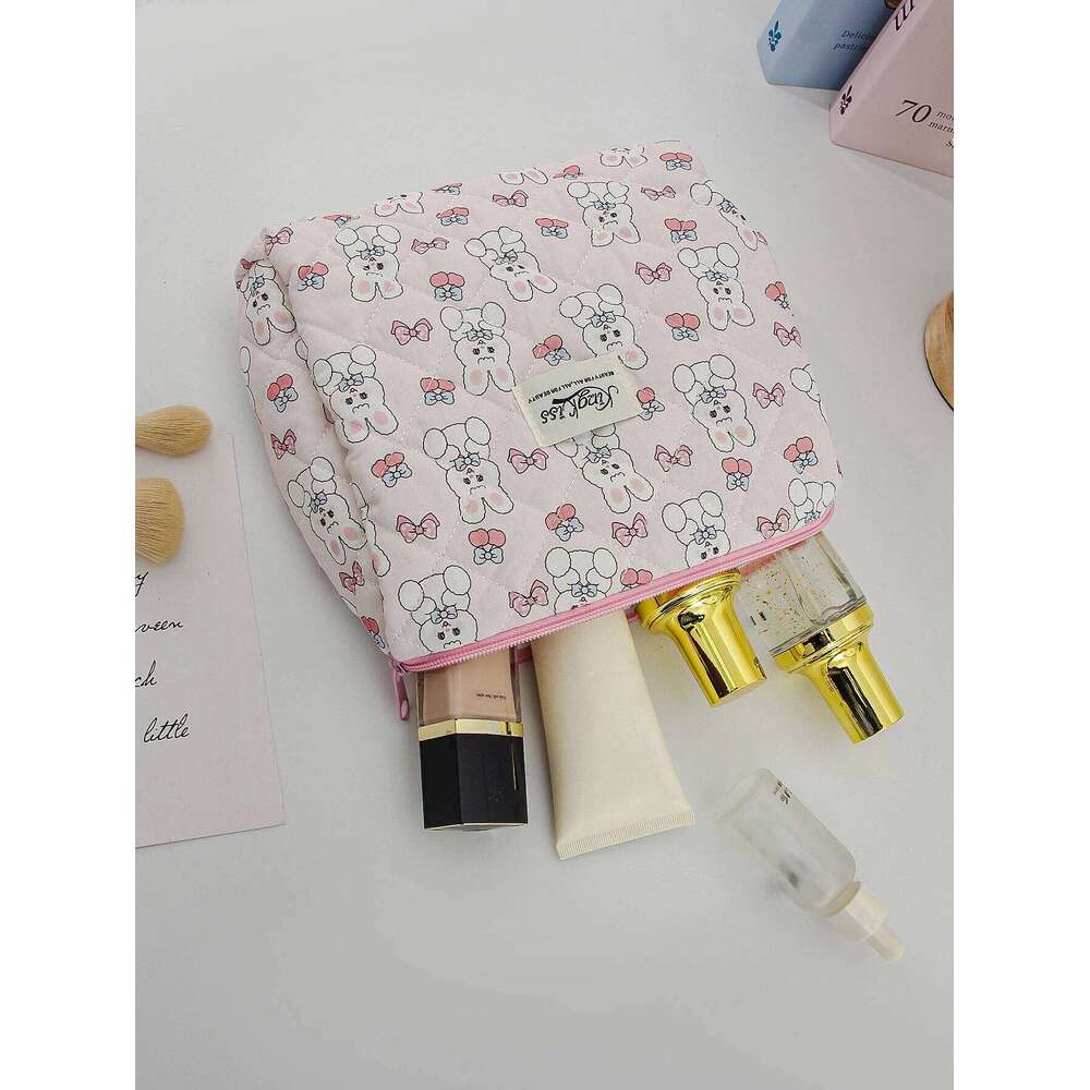 1pc/set Bunny Cherry Quilted Cute Portable Storage Bag, Multifunctional Makeup Bag Y260206