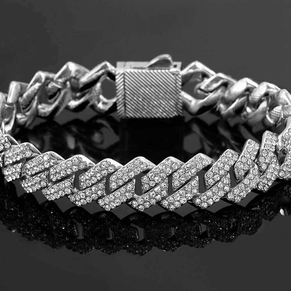 14MM Bling Link Chain Bracelets for Women Men Iced Out 2 Row Rhinestone Rhombus Prong Cuban Bracelet Wristband Jewelry 26H0206