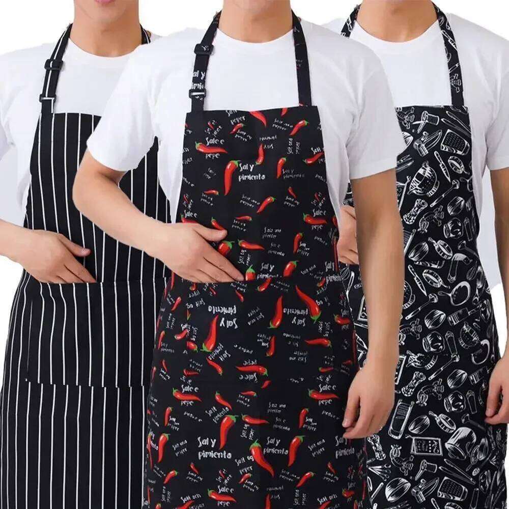 1PC Kitchen Cooking Chef Halterneck With 2 Pockets Catering Sleeveless Aprons Men Woman BBQ Waiter Printing Apron S260205