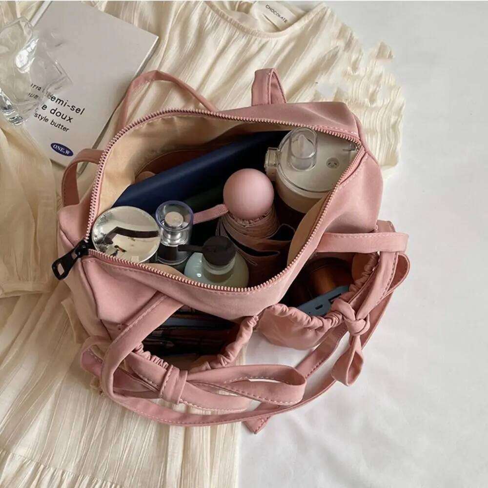 Leisure Bowknot Bow Nylon Tote Large Capacity Korean Style Underarm Handbag Canvas Armpit Bag Girls Y260205