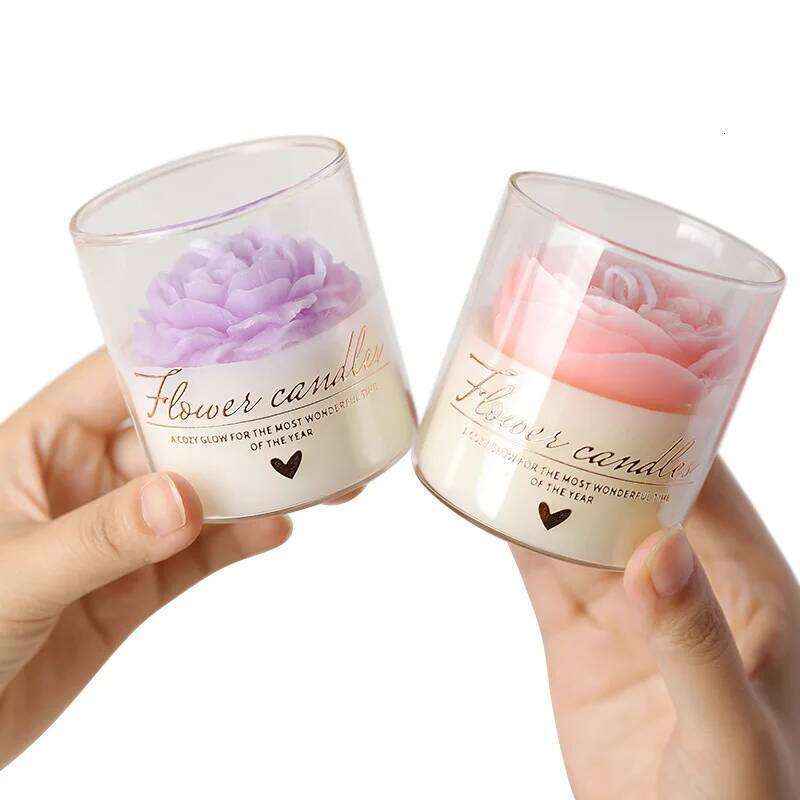 Simulated Peony Flower Glass Cup Wax Light Fragrance Scented Candle Ins Atmosphere Interior Decoration S260205