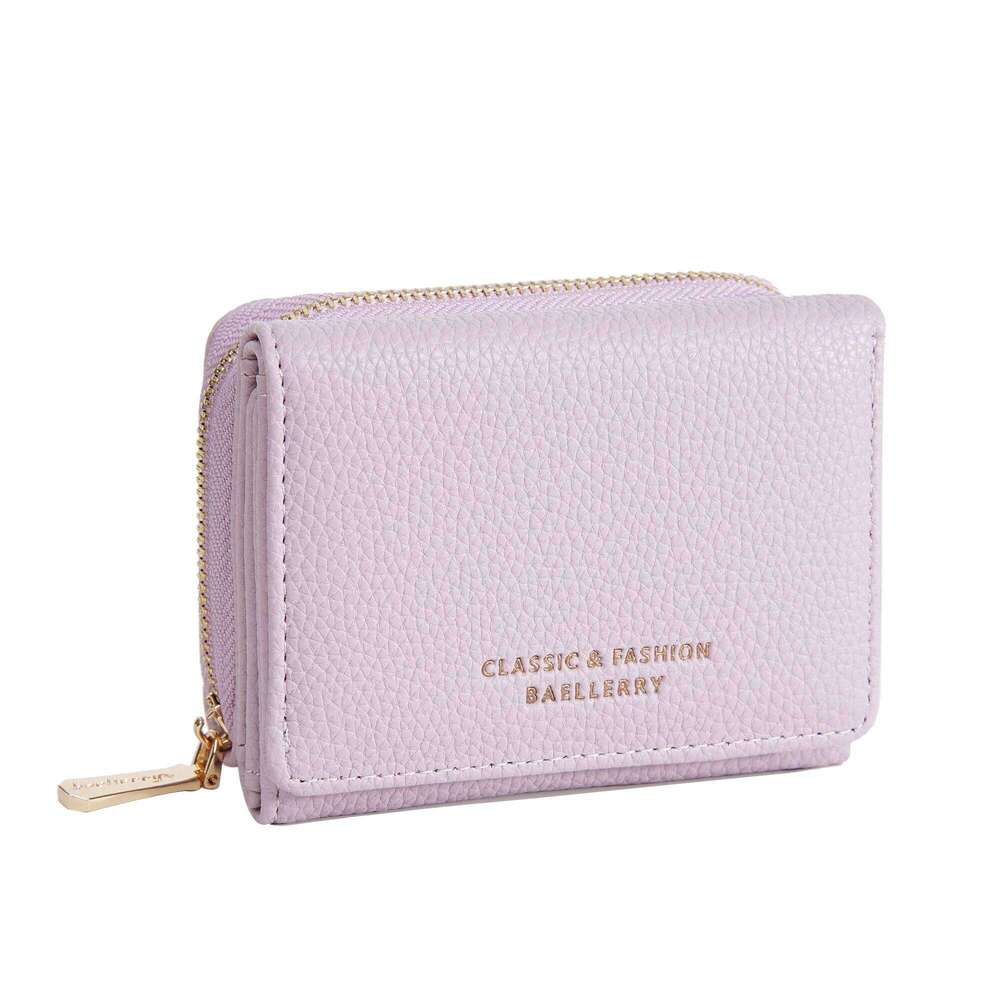 Premium Short Tri-Fold Wallet for Women - Slim Lychee Pattern Leather with Coin Pocket, 6 Card Slots Y260206