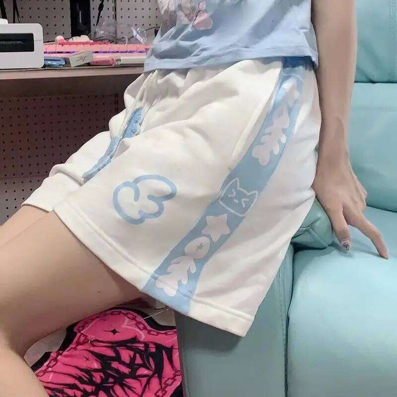 Japanese Patchwork Summer Shorts for Women Harajuku Casual Pantalones Cortos De Cute Bandage Short Mujer Wide Leg Pants XJ260206