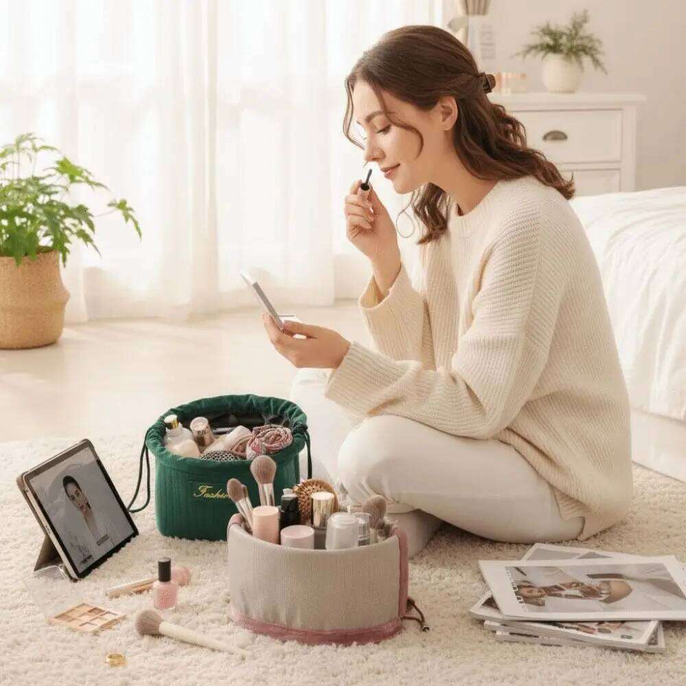 Large Capacity Drawstring Makeup Partition Design Vertical Style Toiletry Lightweight Thickened Cosmetic Bag Travel Use Y260206