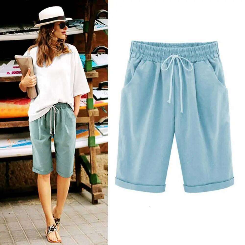 Short Pants Stylish Summer Women's Knee-length Shorts with Drawstring Elastic Waist Wide Leg Design Side for Ladies XJ260206