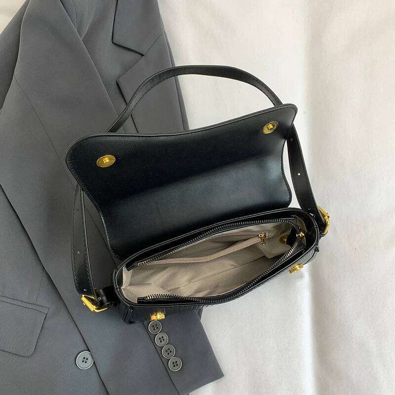 Solid Color Striped Flannel Crossbody Quiet Luxury Designer Bag Fashionable Elegant PU Leather Shoulder Bags for Women Y260205