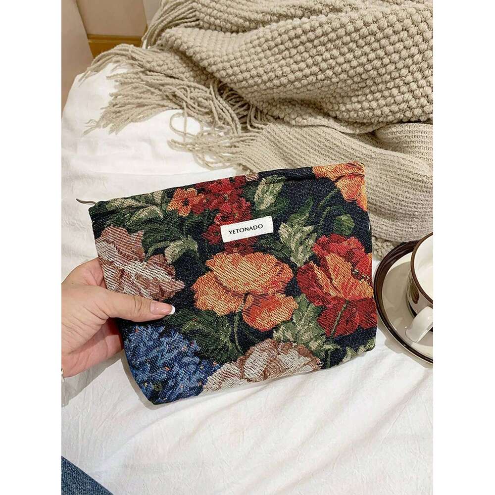 1pc/set Black bottom oriole tail flower multifunctional daily makeup storage bag, portable toiletry bag Y260206