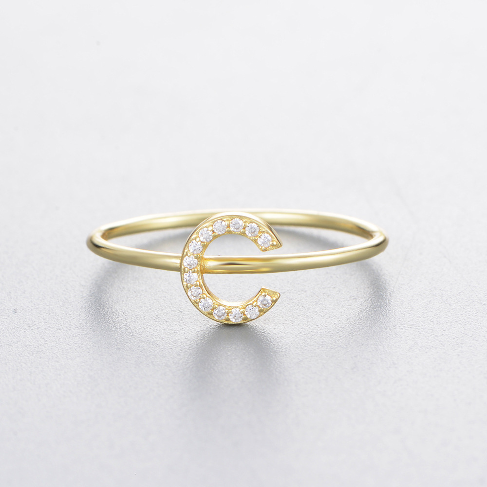925 sterling silver 26 English letter zircon for women, ins style, simple and versatile stackable combination rings