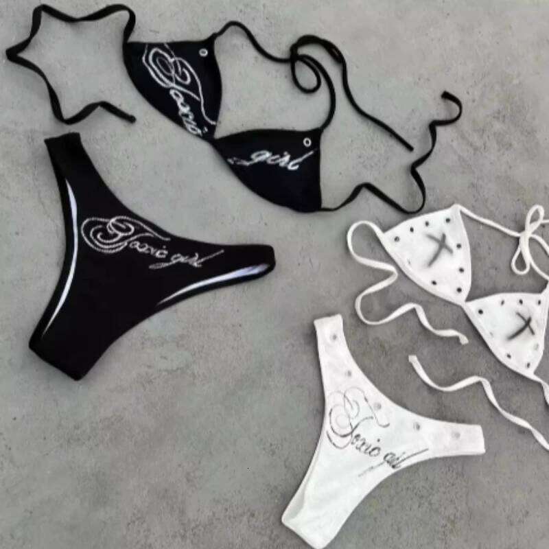 Summer cross print sexy bikini women's swimsuit set, summer casual niche fashion Y2k style beach party outfit Z260206