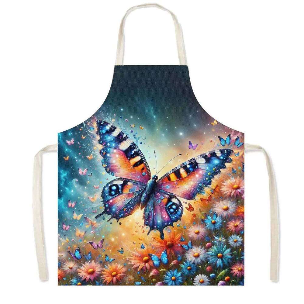 Wonderful Butterfly Flower Print Kitchen Apron Women Men Baking Home Cleaning Clothing Chef Waiter Cooking Pinafore Gift S260205