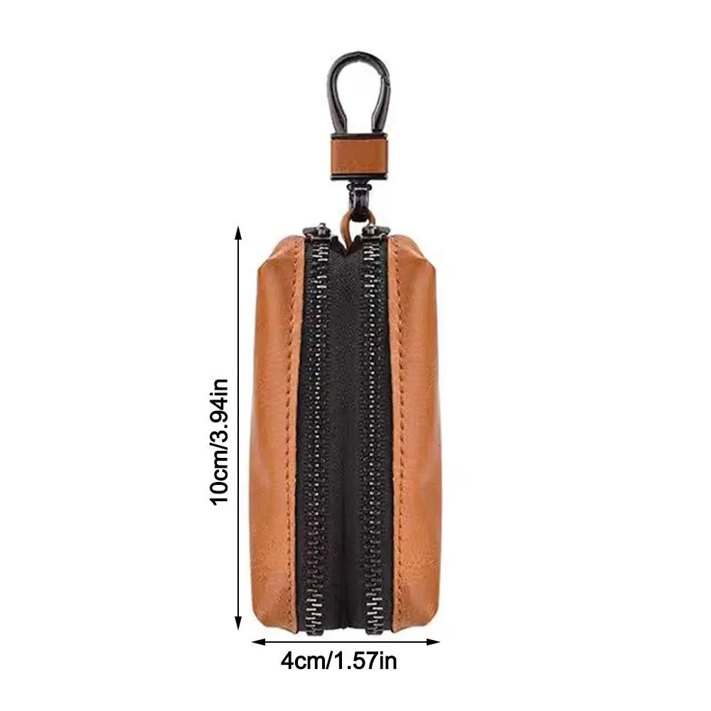 Unisex Leather Key Pouch Bag Multifunctional Double Zipper Coin Purse Large-Capacity Car Key Bag Men Women 260129