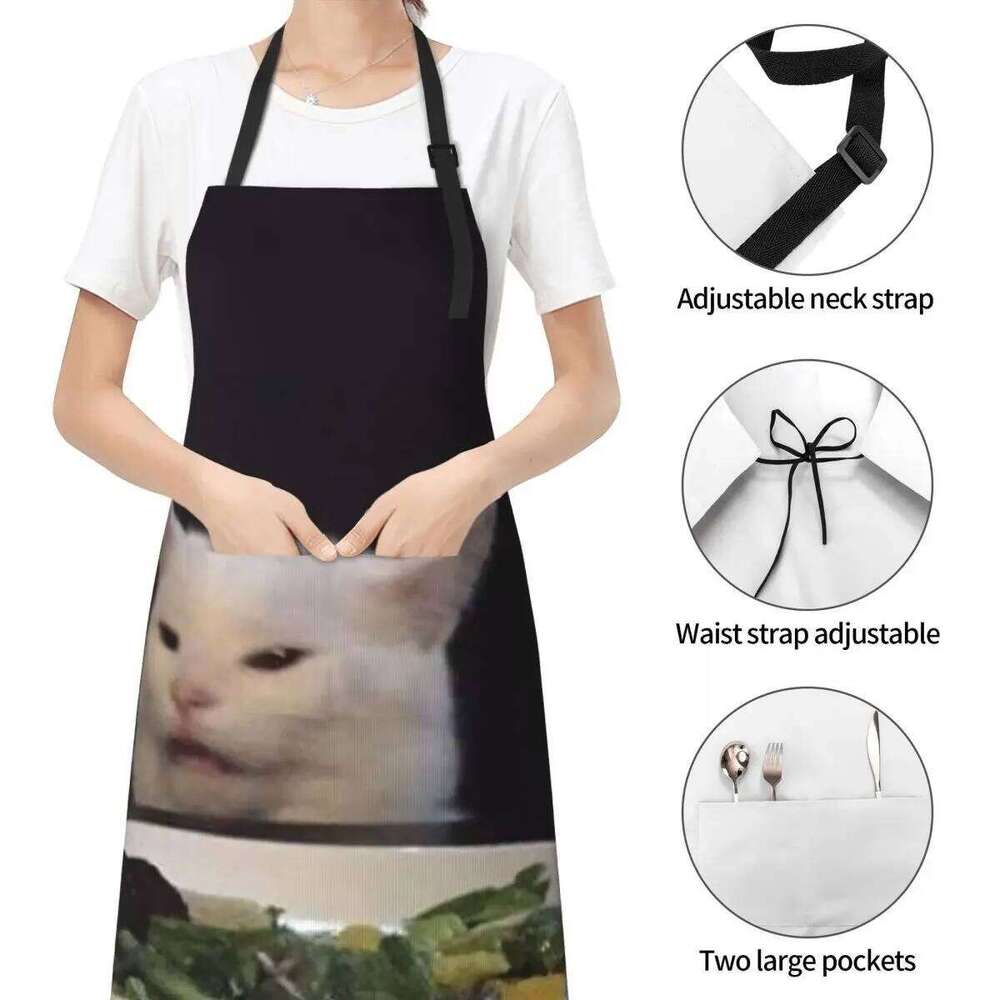 Cat Meme Aprons Chef Cooking Cuisine Tablier Waterproof Bib Kitchen Cleaning Pinafore for Women Men Gardening S260205