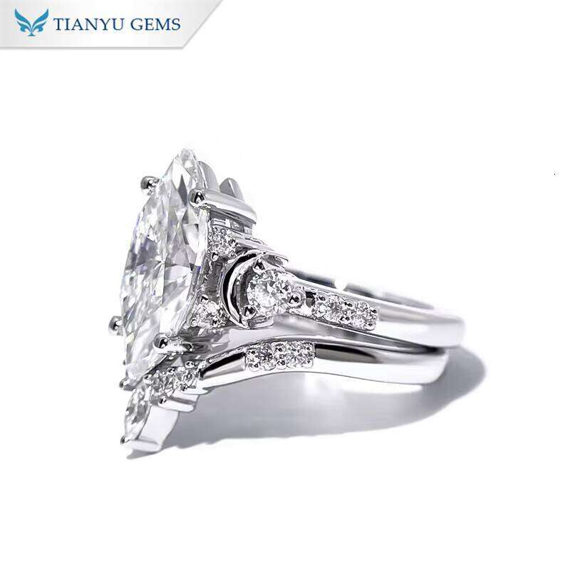 Tianyu Gems Custom Solid Gold Jewelry Platinum 950 7*10Mm Marquise Brilliant Cut Moissanite D Vvs1 Ring Set For Women