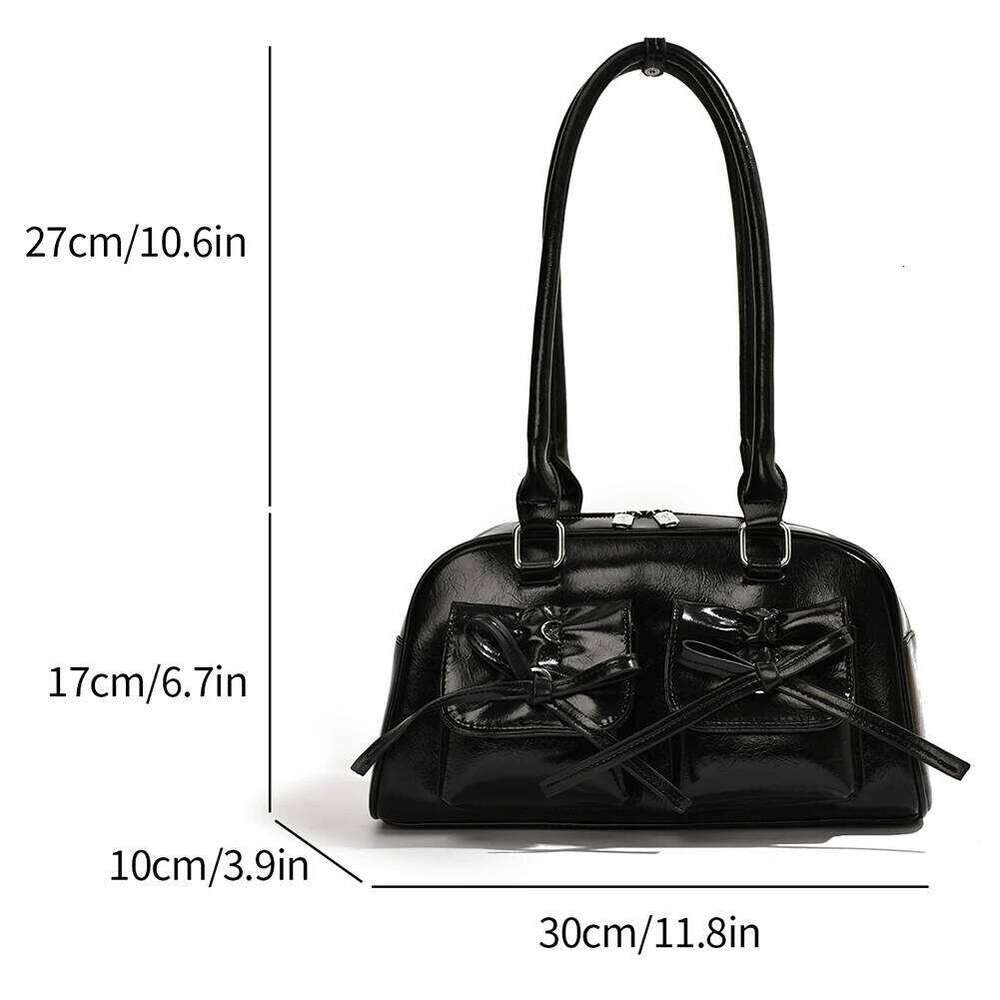 Women Stylish Underarm Double Pockets PU Leather Daily Commuting with Bow Simple Shopping Solid Color Chic Hobo Bag Y260205