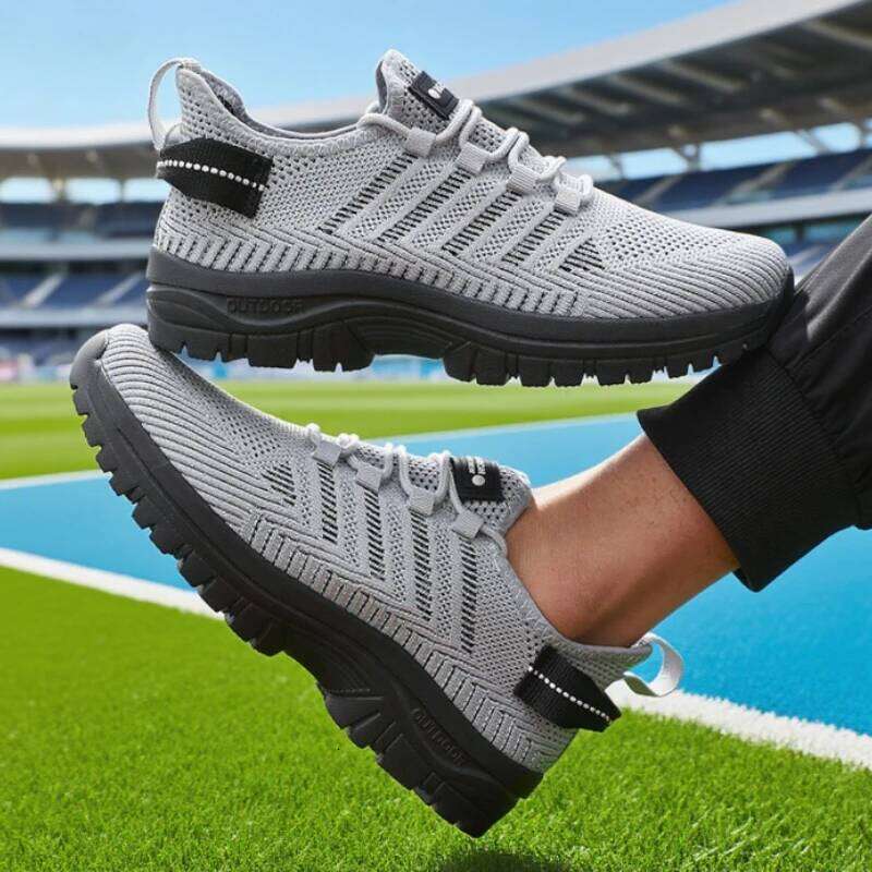 Men's Casual Mesh Breathable Knitted Comfortable Outdoor Flat Walking Shoes Trendy Striped Design Jogging Shoe Sneakers Men