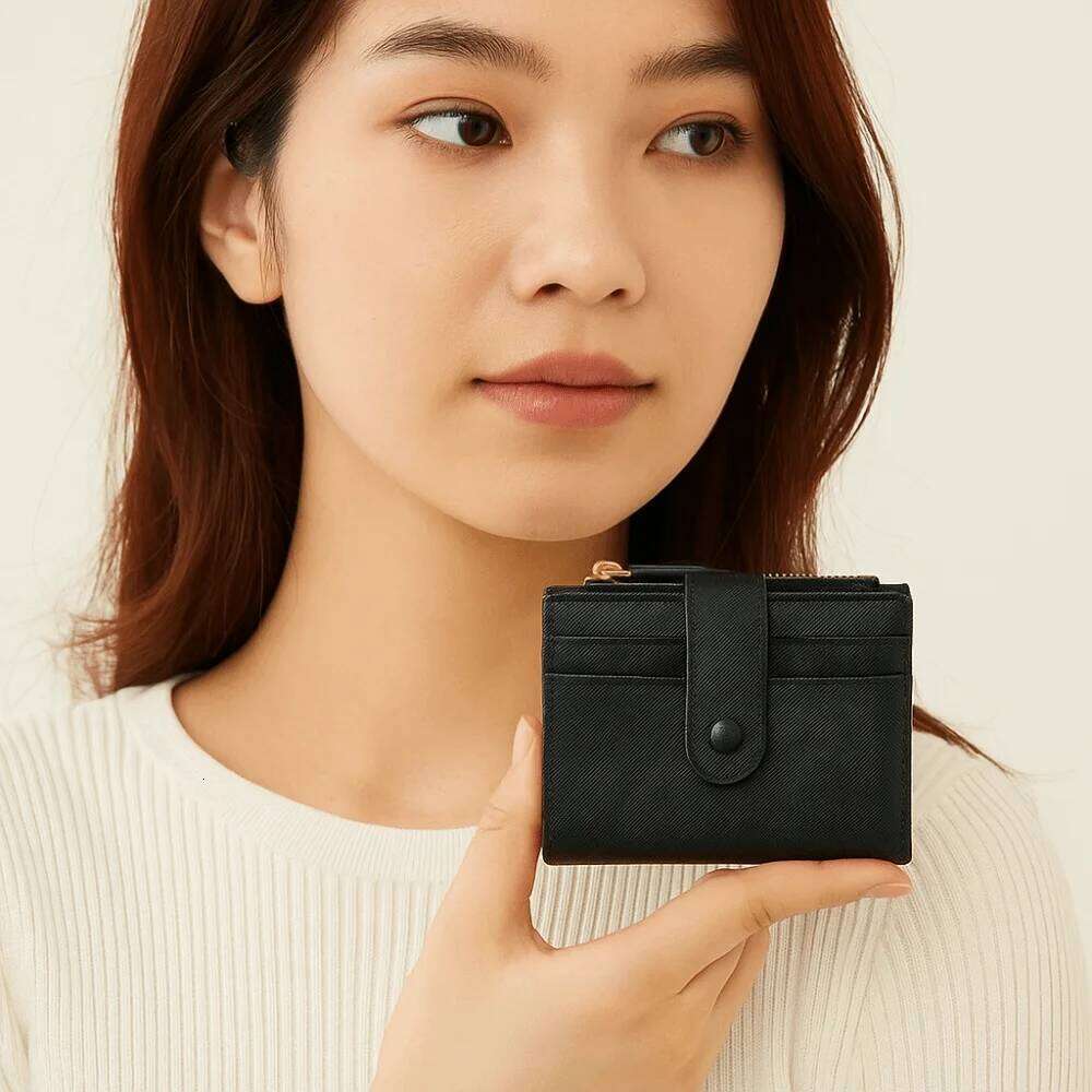 Portable PU Leather Short Multi-card Foldable Two Fold Wallet Zipper Large Capacity Card Holder Women Y260206