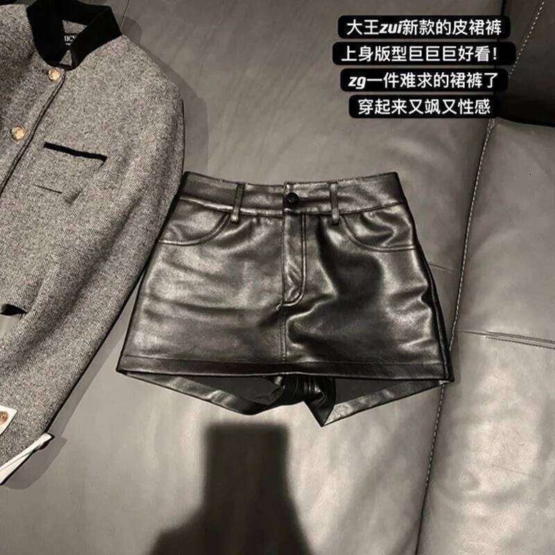 New Women Sexy Slim Pu Leather Black Shorts Skirts C260206