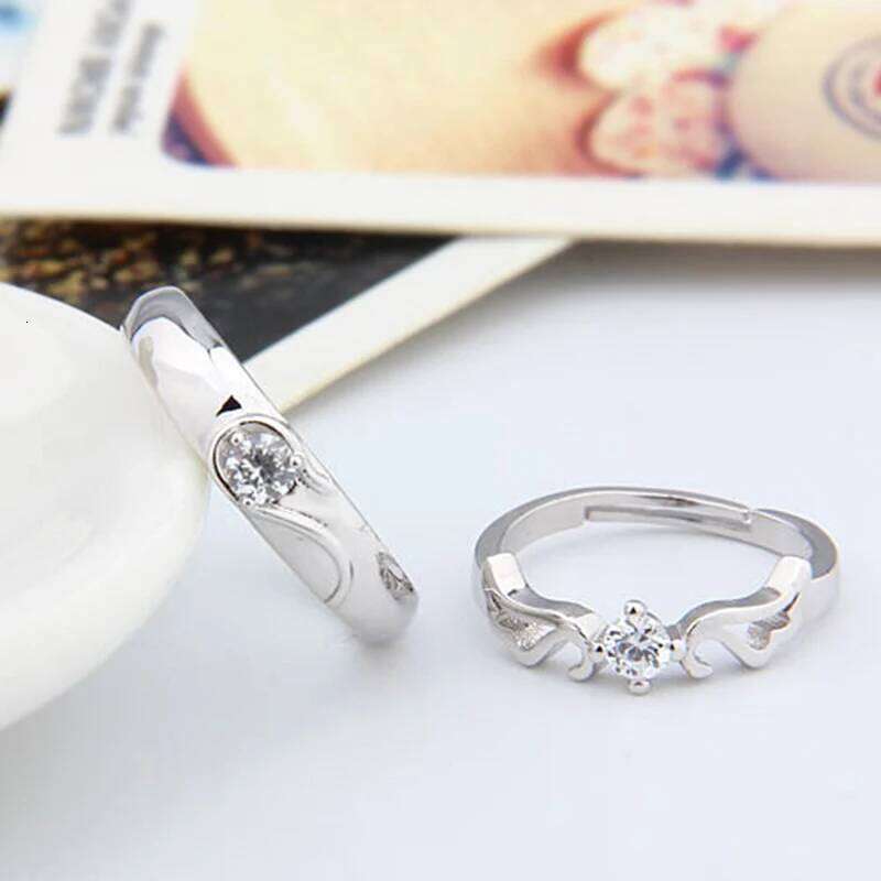 2 Pcs Lover Couple Zircon Adjustable Rings Love Rhinestone Opening Ring For Men Women Wedding Engagement Romantic Jewelry Gifts W260206