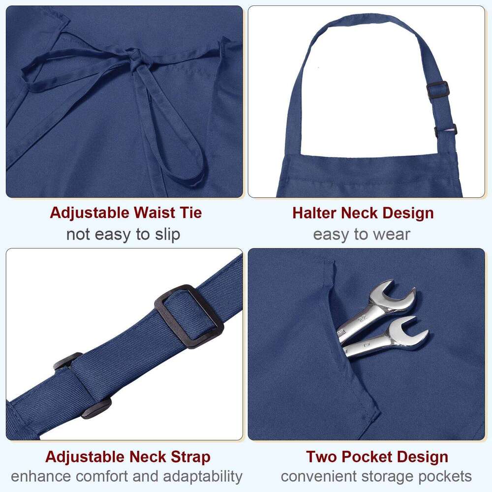 Uxcell 82x68cm Kitchen Cooking Aprons Adjustable Bib Waterproof Long Ties Apron with 2 Pockets for Men Women Chef S260205