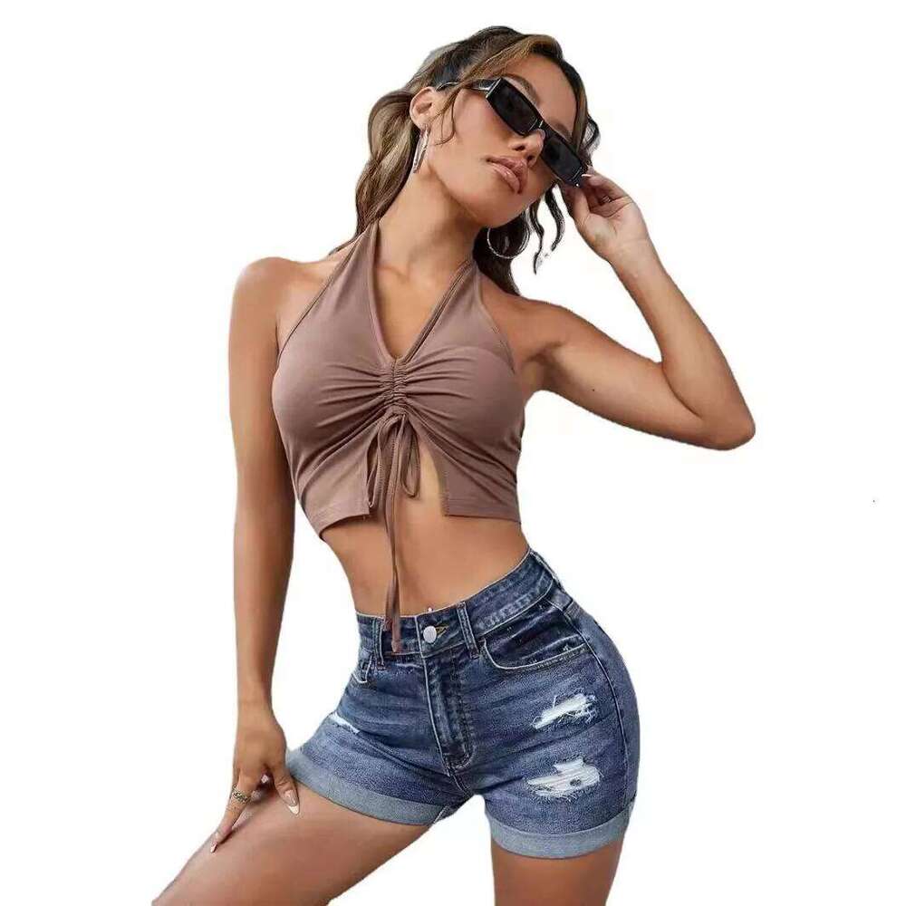 Washed High-waisted Denim Shorts with Holes. New Summer Fashion and Temperament Commuter Rolled Edge Short Jeans for Ladies C260206