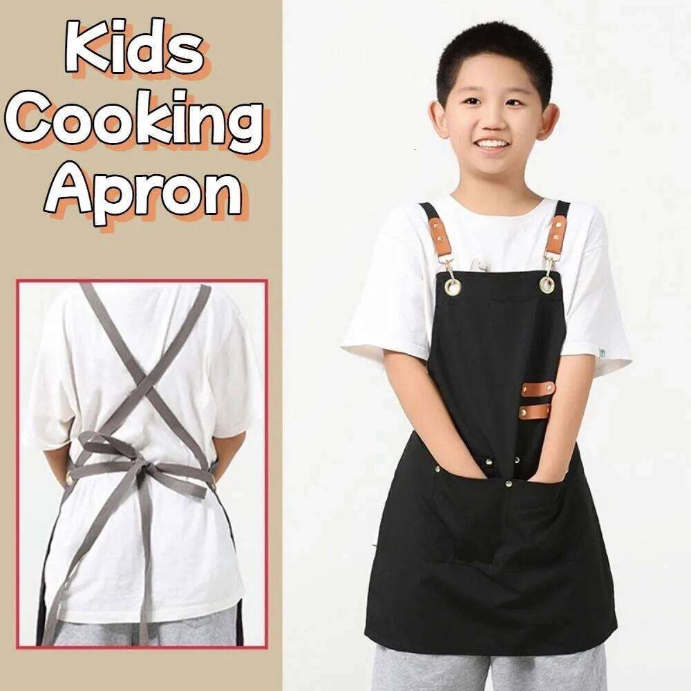 Minimalist Children's Canvas Lightweight Solid Color Cooking Apron Adjustable Oil-proof Chef Costume Baking S260205