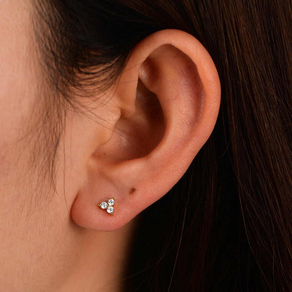 s925 sterling silver diamond-studded earrings, elegant and light luxury ins-style floral micro-inlaid zircon geometric earrings