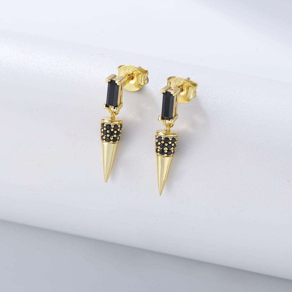 s925 sterling silver with black zirconium, cone-shaped, ins retro punk personality hip-hop earrings