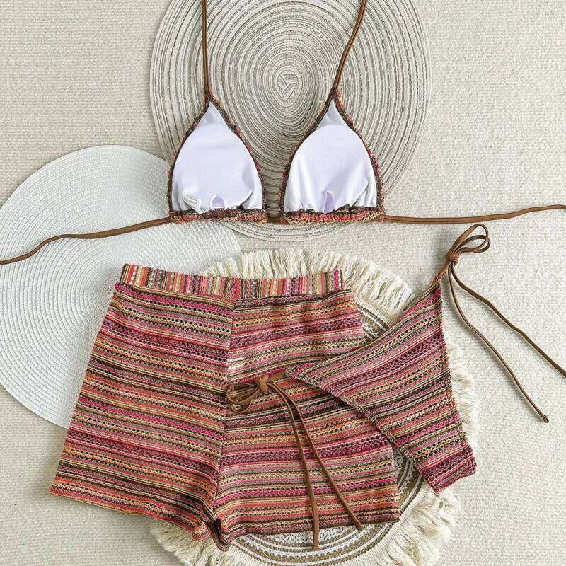 New Sexy Striped Bikinis Female Swimsuits Women 3 Piece Swimwear Beach Swim Wear Bathing Suits Brazilian Bikini Set Pool Bather XJ260206