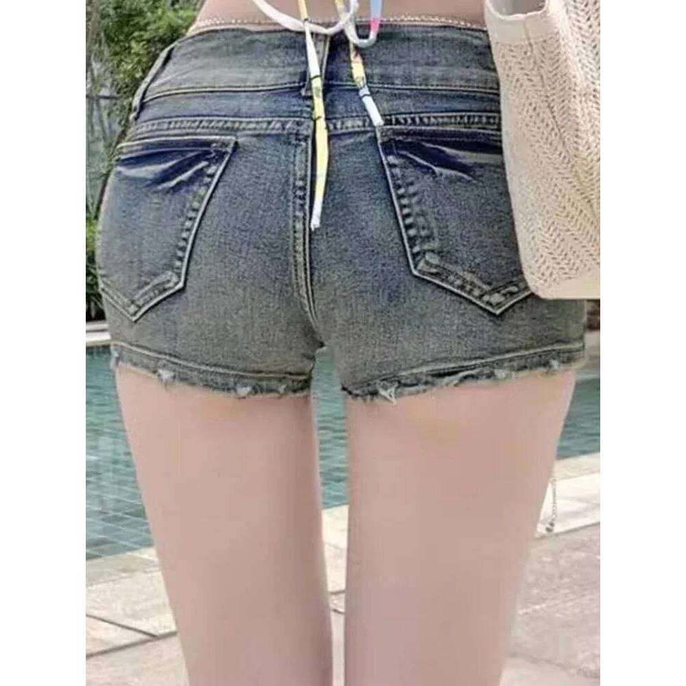 American vintage girl denim shorts female summer new low waist show thin high street design feeling pack hip ultra short hot H260206