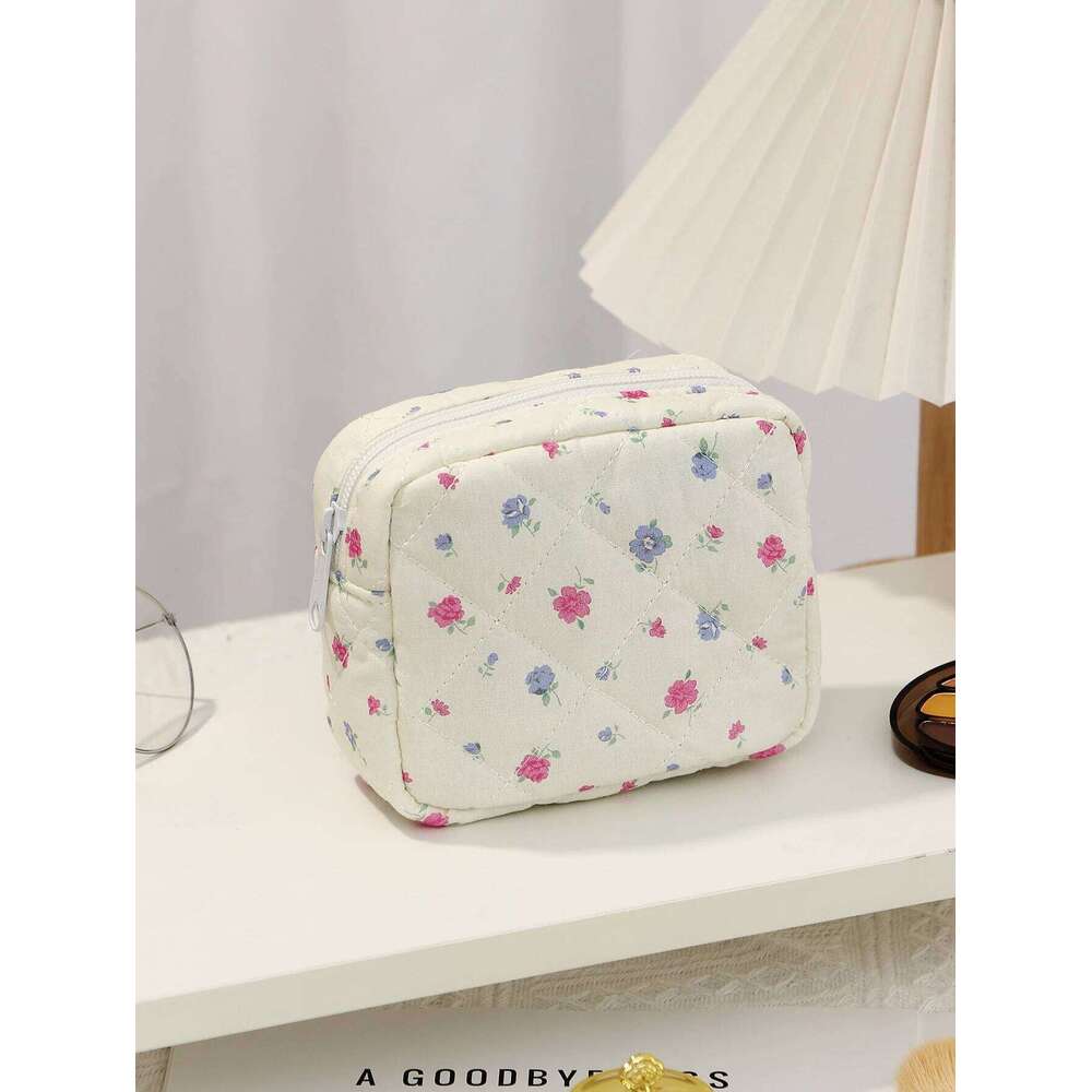 1pc bow quilted cosmetic daily tool storage cute mini bag, fashionable portable makeup bag Y260206