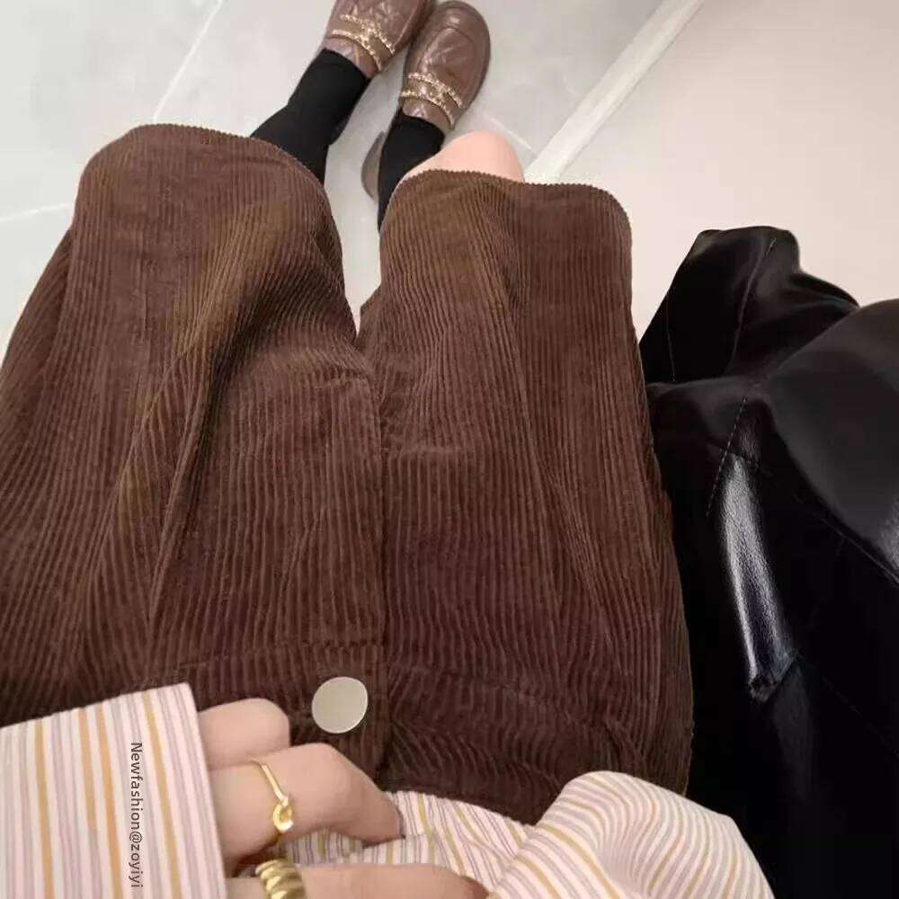 Korean Style Slimming High Waist Loose Boot Cut Corduroy Pants Shorts Women Versatile Casual Spring Autumn Wide Leg Outer Thick XJ260206