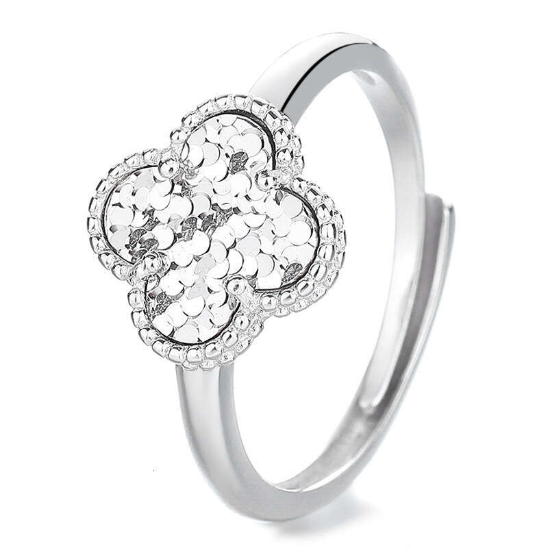 Crushed Ice Clover Ring Personalized Fashion Adjustable Open Ring Ins Style Jewelry for Women