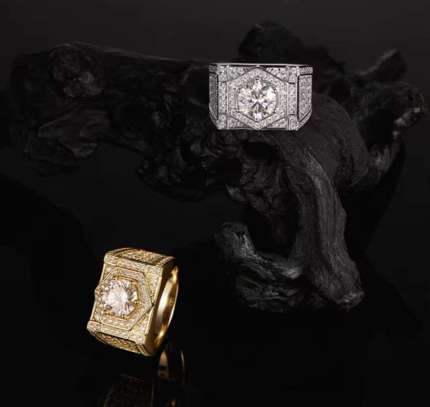 Moissanite Rings Gra Certified 925 Sterling Silver Men's Classic 18K Gold Plated Brilliant Cut Prong Setting Custom Ring VVS