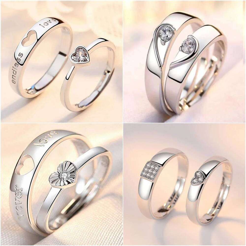 New Zircon Heart Matching Ring For Women Men Set Forever Endless Love Wedding Rings Couple Charm Valentine's Day Jewelry Gifts W260206