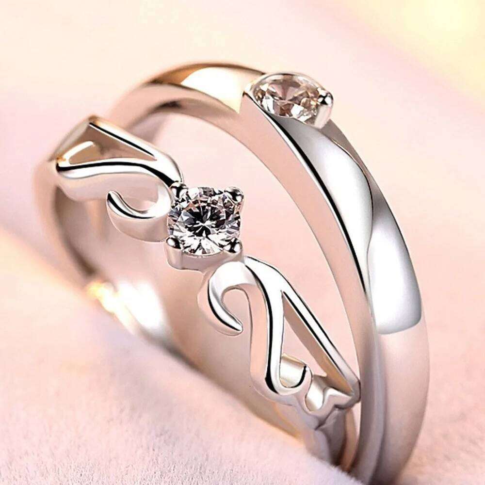 1 Pair Copper Plated Platinum Angel Wing Couple Rings Wedding Finger Jewelry Valentine Day Gift Wholesale Drop Shipping W260206