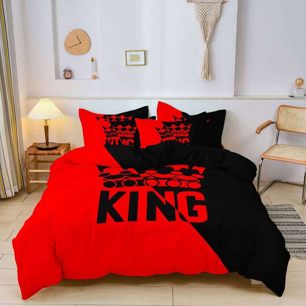 Grey Black King Size Bed Pattern Down Duvet Cover Set, Soft Comfortable Bedroom and Dormitory Decoration Bedding Set XJ260206