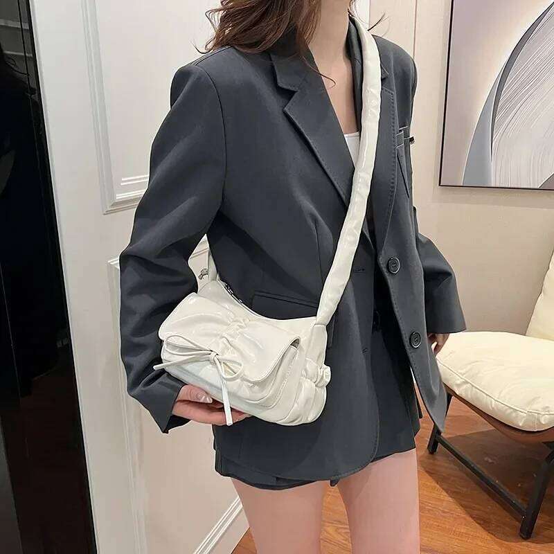 PU Zipper Bow Crossbody Solid Trendy Fashion Bags Female 2025 High Quality Soft Simple Popular Sweet Shoulder Bag Y260205