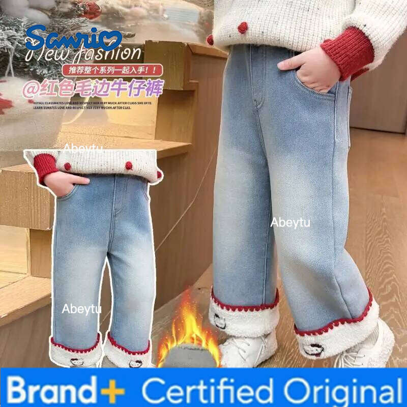 Sanrio Hello Kitty Kawaii Y2K Anime Children's Clothing Jeans Winter Overalls for Newborns Fuzz Amsterdam Kids Overall Boy Girls H260206
