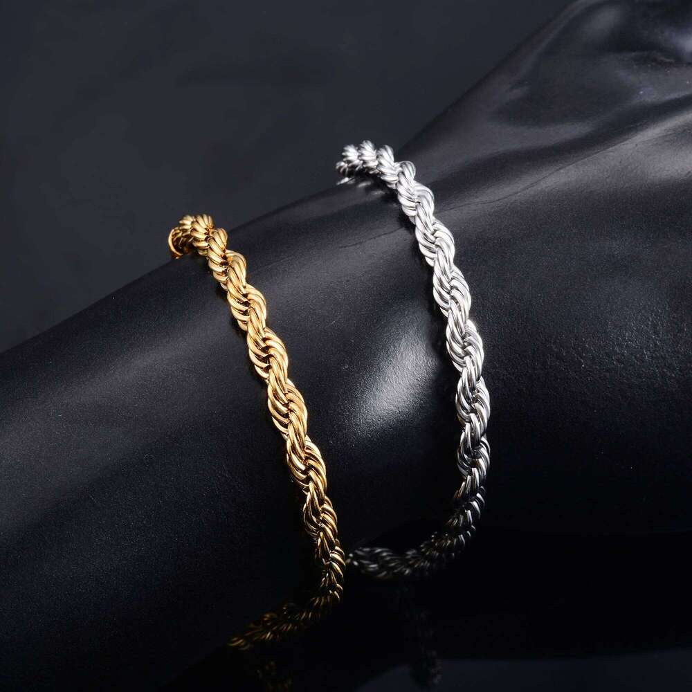 Men Stainless Steel Rope Chain Bracelet for Women Hand Bangle Gold/Silver Color Foot Ankle Anklet Jewelry Accessories DIY Gift 26H0206