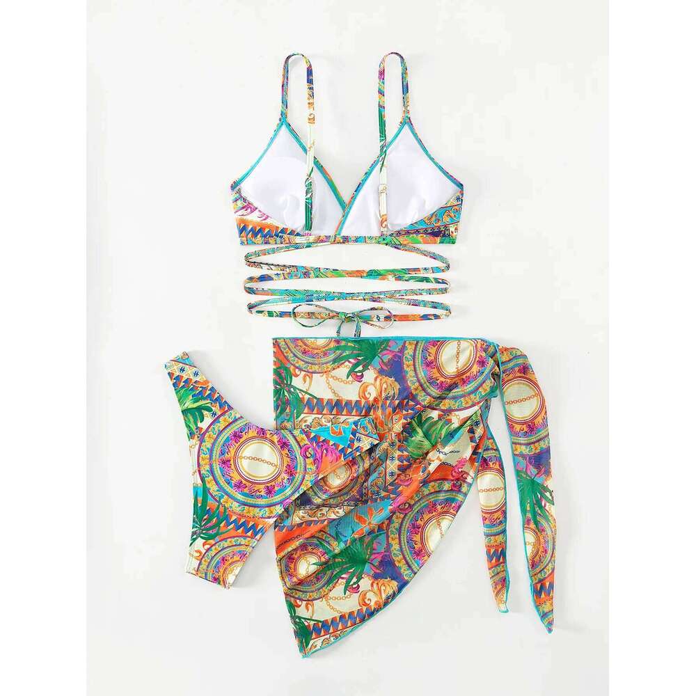 3 Pieces String Bikinis 2025 Women Sexy Swimsuit With Skirt Printed Swimwear Female Bathers Bathing Swimming Swim Suit Beachwear XJ260206