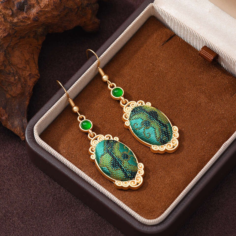Song brocade intangible cultural heritage handmade retro gourd ethnic hollow-out earrings, traditional Chinese style finished earrings