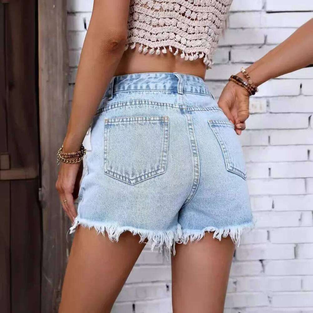 Distressed Shorts Denim Women Jeans High Waist Sexy Slim Fit Ripped Washed Pockets Solid Hole Casual Basics Skinny C260206