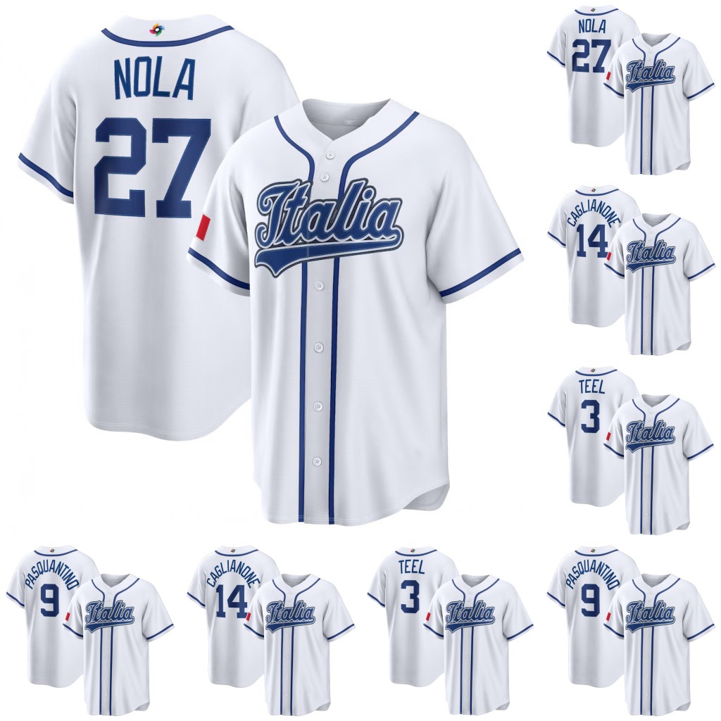 Team Italy 2026 World Baseball Classic Jerseys Aaron Nola Jac CaglianoneKyle Teel Vinnie Pasquantino Nicky Lopez Sal Frelick David Fletcher