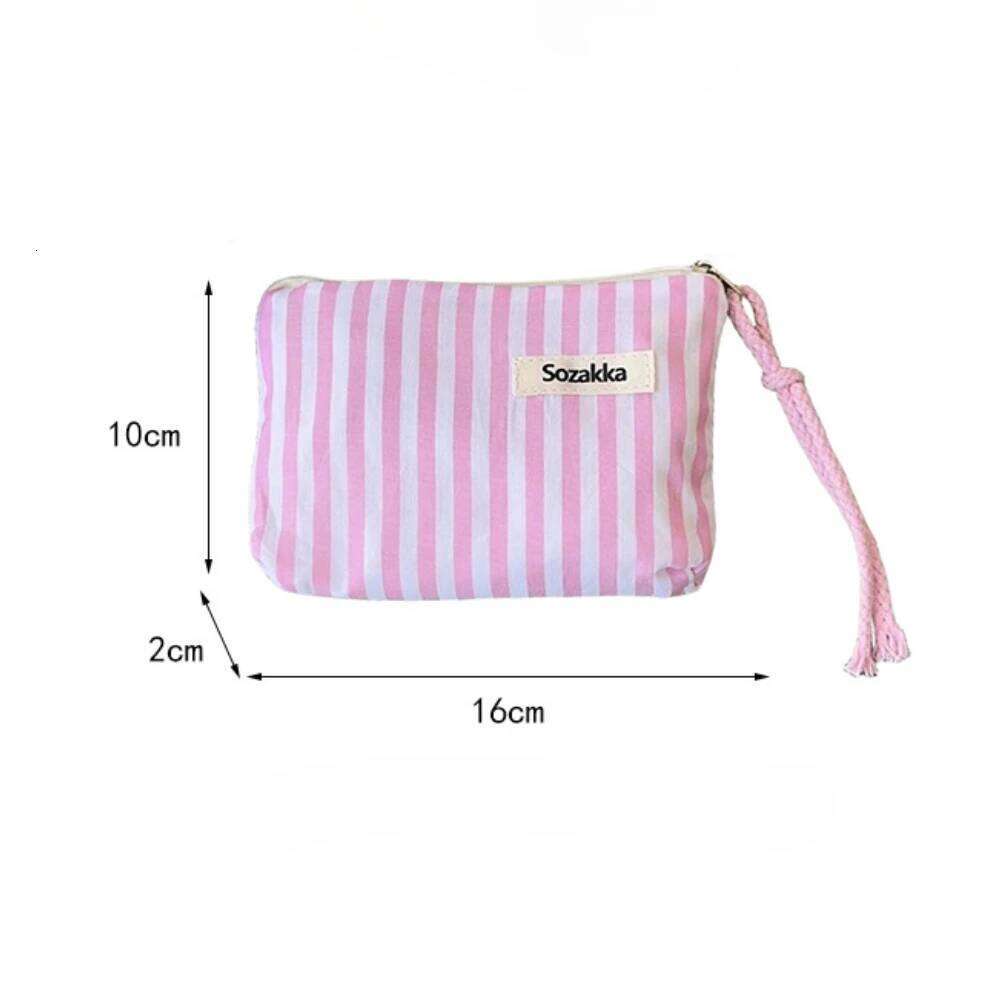 Small Cosmetic Make Up Bag Mini Canvas Striped Organizer Bags for Women Lipstick Makeup Children Cute Purse Coin Pouch Case Y260206