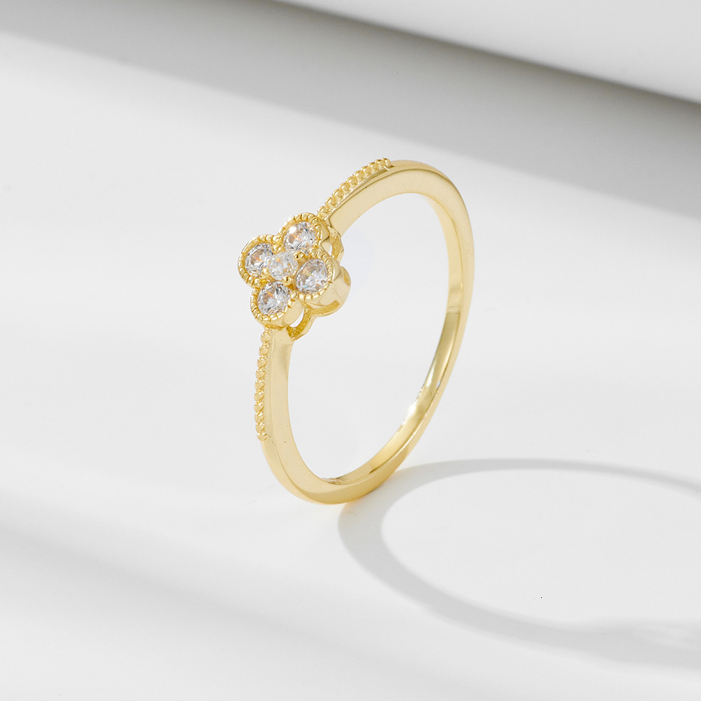 S925 Sterling Silver Inlaid Diamond Four-Leaf Clover for Women, Light Luxury Design, High-End Feel, Classic Versatile Fresh Style Ring Jewelry