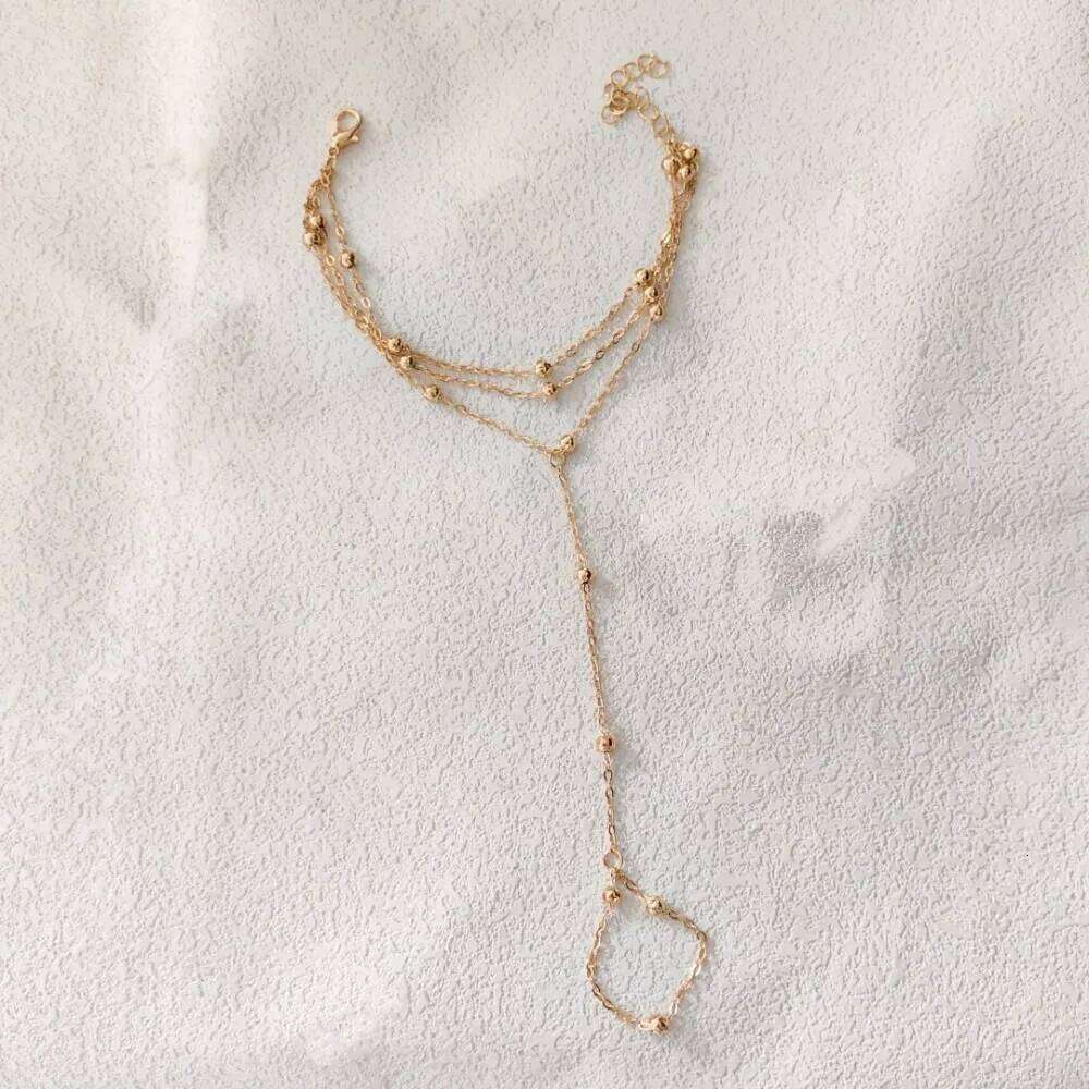 Simple Personality Gold Color Multi-layered Round Bead Chain Finger Bracelets for Women Temperament Trend Jewelry Accessory Gift 26H0206